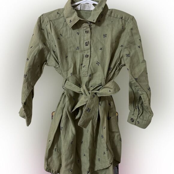 2t girls H&M dark green dress with collar and flower print - Picture 1 of 3